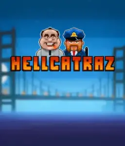 Dive into the thrilling world of the Hellcatraz game by Relax Gaming, featuring a cartoonish prisoner and a guard with the infamous Alcatraz prison and San Francisco skyline in the background. This graphic depicts the light-hearted escapade of an Alcatraz-inspired game, great for fans of retro gaming, offering a entertaining adventure. 